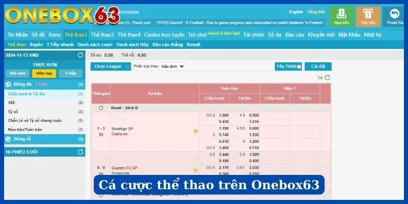 Cá cược thể thao trên Onebox63